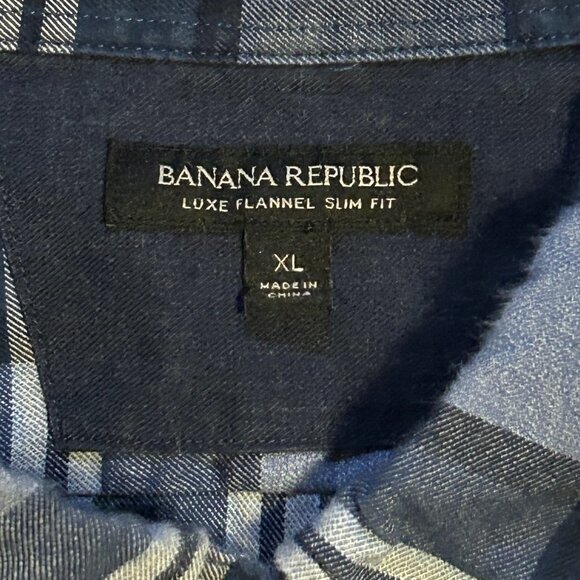 BANANA REPUBLIC Men's Blue‎ Plaid Luxe Flannel Slim-Fit Button-Up Shirt SZ XL - Picture 2 of 2